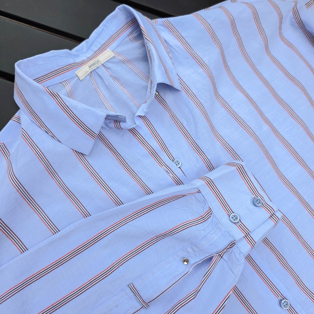 Sessun Botan Blue Stripe Button Up Shirt Womens M Relaxed French Minimalist - Picture 6 of 9